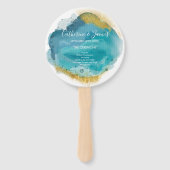 アクア&金ゴールド水結婚色のセレモニー ハンドファン (正面)