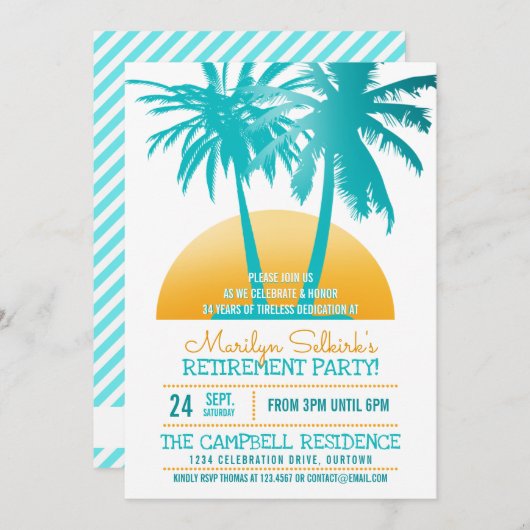 アクア│金ゴールド熱帯性退職パーティの招待状 招待状 (正面/裏面)