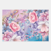 アクア&鮮やかピンクウォーターカラーフローラブケッツ ラッピングペーパーシート (正面2)