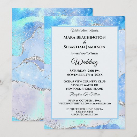 *～*アクア　RSVP　ウェブサイト　agate　スターズ　AR13　ウェディング 招待状 (正面/裏面)