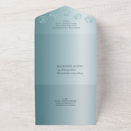 アクアD20 |青エレガント緑RPGサイコロ結婚 オールインワン招待状 (外側)