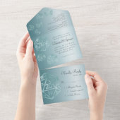 アクアD20 |青エレガント緑RPGサイコロ結婚 オールインワン招待状 (貼ってはがせる)