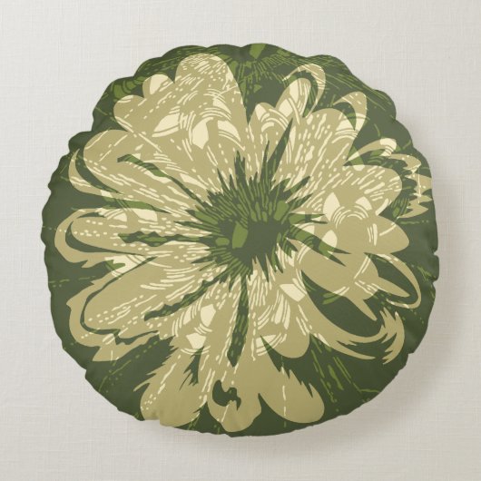 アクエリアスのヴィンテージのサイケデリックな花のリバーシブル ラウンドクッション (正面)