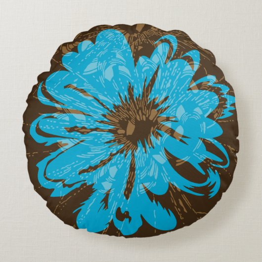 アクエリアスのヴィンテージのサイケデリックな花のリバーシブル ラウンドクッション (正面)