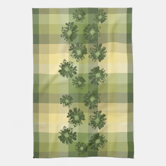 アクエリアスのヴィンテージの格子縞及びサイケデリックな花柄 キッチンタオル (縦)