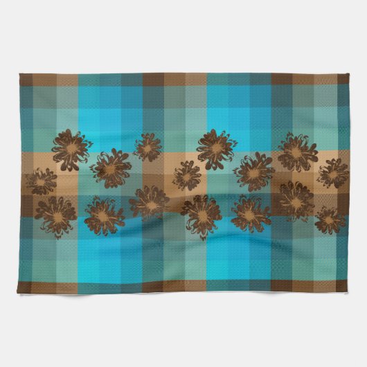 アクエリアスのヴィンテージの格子縞及びサイケデリックな花柄 キッチンタオル (横)