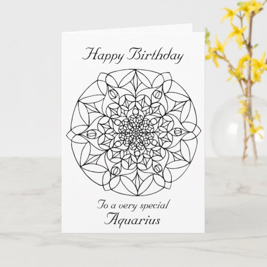 アクエリアスの曼荼羅: あなた自身のバースデー・カードを着色して下さい カード (黄色い花)