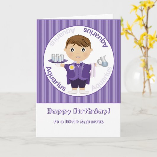 アクエリアスの男の子-ハッピーバースデー カード (黄色い花)