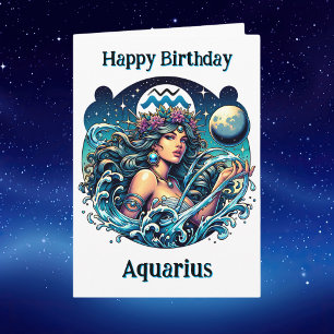 アクエリアスの誕生日おめでとう } 中ページぬりえ カード