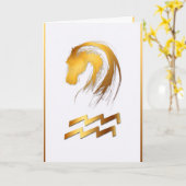 アクエリアスの馬の中国のな西部の占星術の誕生日 カード (黄色い花)