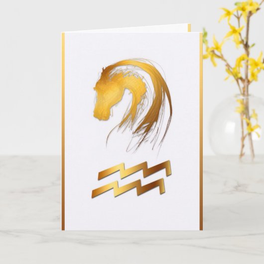 アクエリアスの馬の中国のな西部の占星術の誕生日 カード (黄色い花)