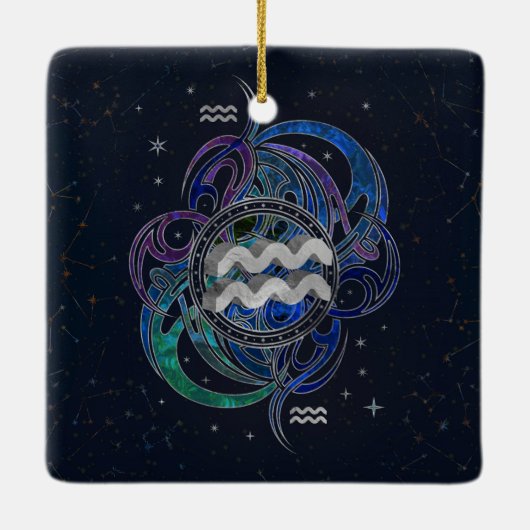 アクエリアスの(占星術の)十二宮図の印の空気要素 セラミックオーナメント (裏面)