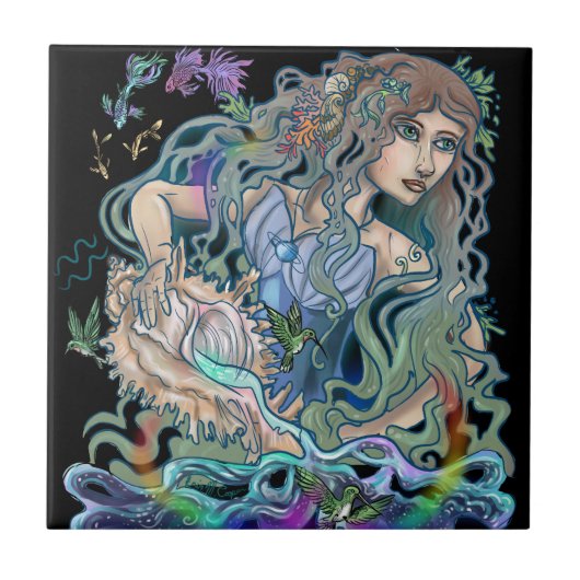 アクエリアスの(占星術の)十二宮図 タイル (正面)