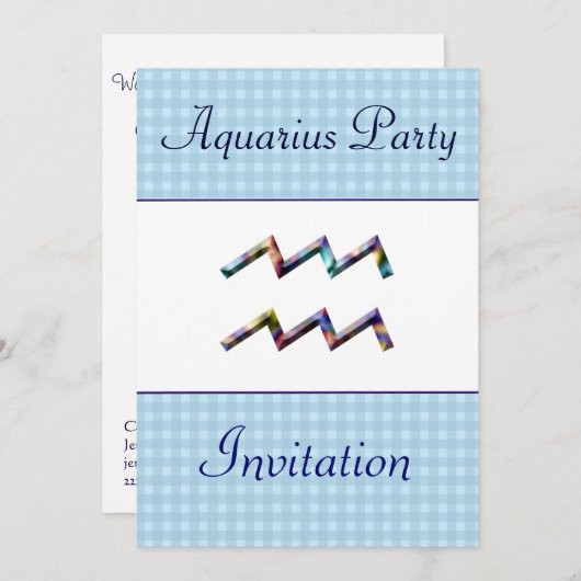 アクエリアスをテーマにした誕生日パーティーの招待状 – 〔占星術の〕十二宮図 招待状 (正面/裏面)