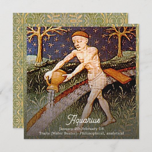 アクエリアスウォーターベアラ〔占星術の〕十二宮図サイン誕生日パーティー 招待状 (正面/裏面)