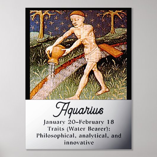 アクエリアスウォーターベアラ〔占星術の〕十二宮図サイン誕生日パーティー 箔ポスター (正面)