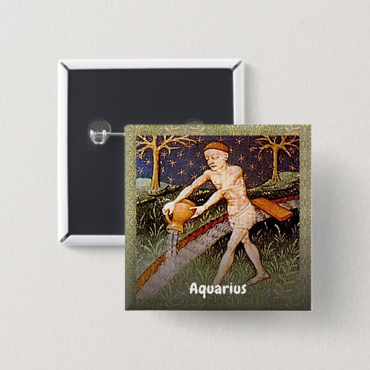 アクエリアスウォーターベアラ〔占星術の〕十二宮図サイン誕生日パーティー 缶バッジ (正面&裏面)