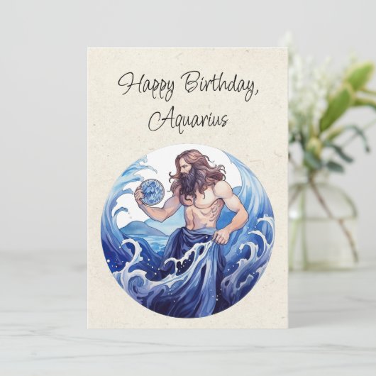 アクエリアスウォーターベアラ〔占星術の〕十二宮図誕生日フラットカード (スタンド正面)