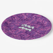 アクエリアスサインオン明るい赤紫色ピンクデジタル迷彩柄 ペーパープレート (アングル)