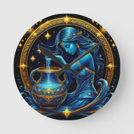 アクエリアスサインビューティフルデジタルイラストレーション ラウンド壁時計