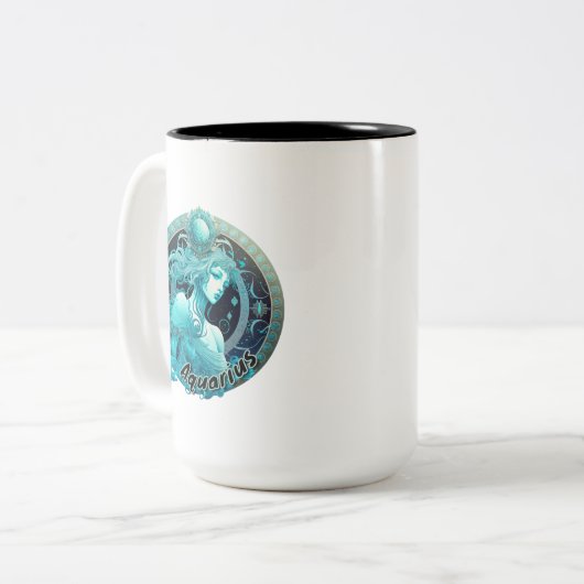 アクエリアスティール(緑がかった色)とブラックウォーター色〔占星術の〕十二宮図 ツートーンマグカップ (正面左)