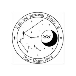 アクエリアスパーソナライズされた〔占星術の〕十二宮図ブックスタンプ ラバースタンプ