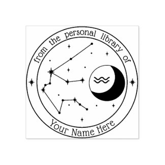 アクエリアスパーソナライズされた〔占星術の〕十二宮図ブックスタンプ ラバースタンプ