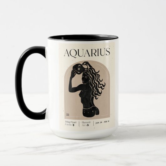 アクエリアスフェミニン〔占星術の〕十二宮図ブラック/ブラウンデザイン15oz マグカップ (左)