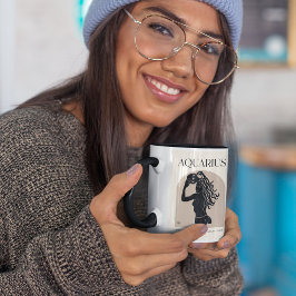 アクエリアスフェミニン〔占星術の〕十二宮図ブラック/ブラウンデザイン15oz マグカップ