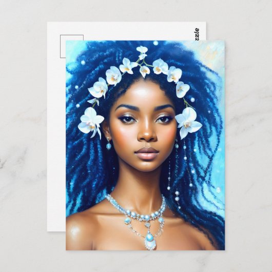 アクエリアスブラックウーマン〔占星術の〕十二宮図オーキッドアート ポストカード (正面/裏面)