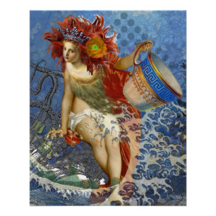 アクエリアス人魚ゴシック様式の青い芸術 ポスター