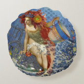 アクエリアス人魚ゴシック様式の青い芸術 ラウンドクッション (裏面)