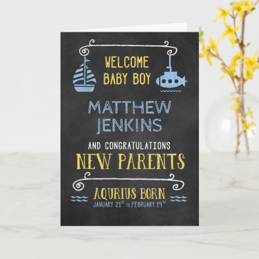 アクエリアス新生児生まれボーイ1月21日～2月19日 カード (黄色い花)