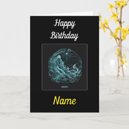 アクエリアス星占いスター設計誕生日カード カード (黄色い花)