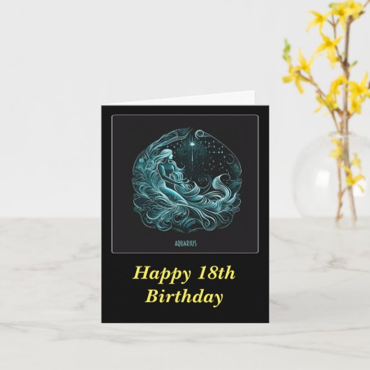 アクエリアス星占いスター設計誕生日カード カード (黄色い花)