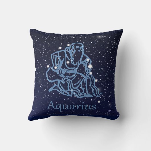 アクエリアス星座と〔占星術の〕十二宮図サイン(星あり) クッション (裏面)