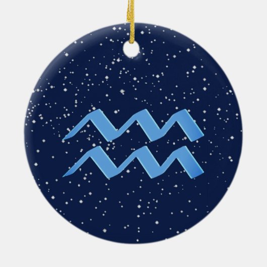 アクエリアス星座と〔占星術の〕十二宮図サイン（星あり） セラミックオーナメント (裏面)