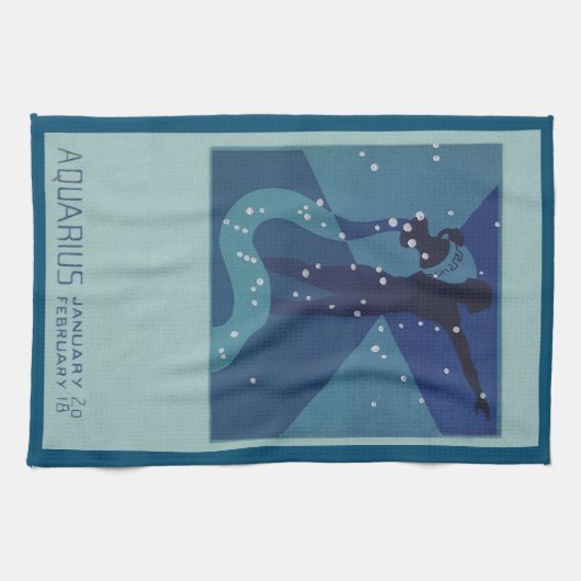 アクエリアス星座、ヴィンテージ〔占星術の〕十二宮図星占い キッチンタオル (横)