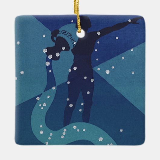 アクエリアス星座、ヴィンテージ〔占星術の〕十二宮図星占い セラミックオーナメント (正面)