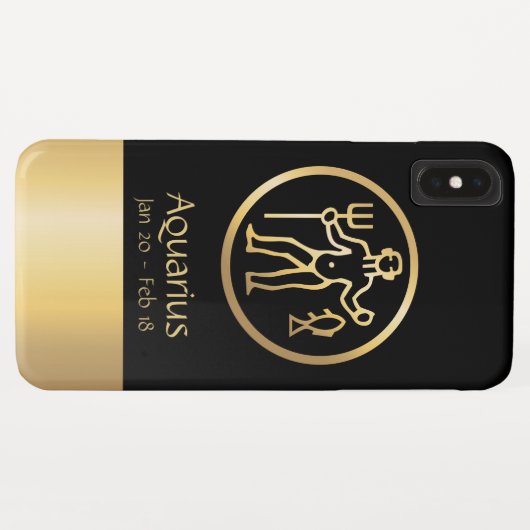 アクエリアス水持参人の(占星術の)十二宮図の黒の金ゴールド Case-Mate iPhoneケース (裏面(横))