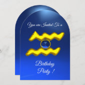 アクエリアス金ゴールドアクアブルー〔占星術の〕十二宮図バースデーパーティー 招待状 (正面/裏面)