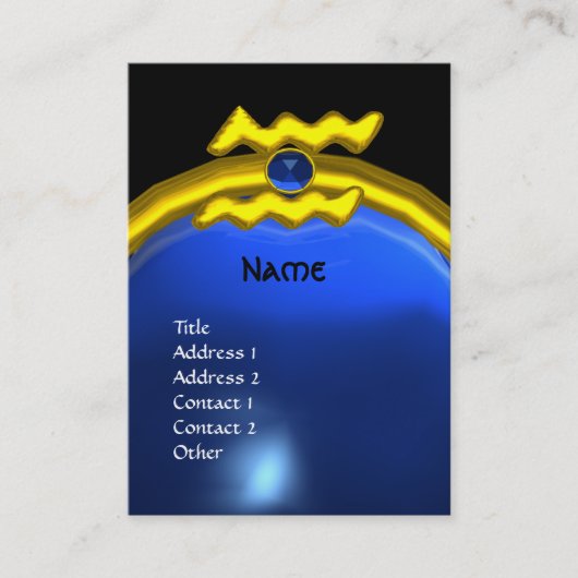 アクエリアス金ゴールドジュエルサファイアモノグラムブルーブラック 名刺 (正面)