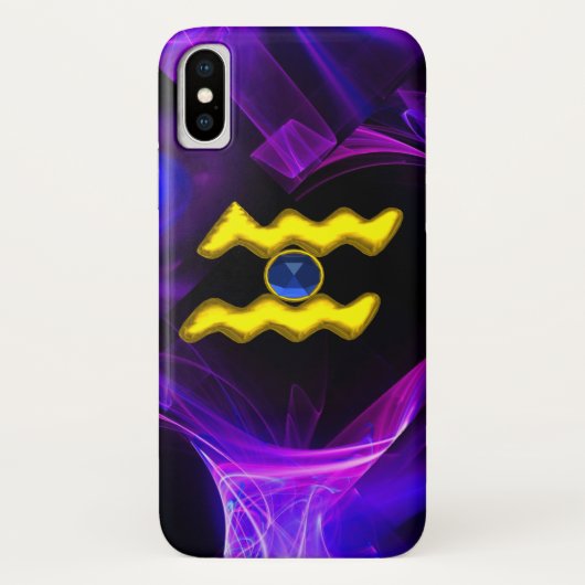 アクエリアス金ゴールド〔占星術の〕十二宮図サインブルーパープルフラクタル Case-Mate iPhoneケース (裏面)