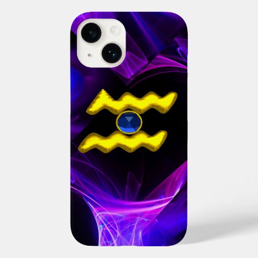アクエリアス金ゴールド〔占星術の〕十二宮図サインブルーパープルフラクタル Case-Mate iPhoneケース (裏面)