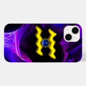 アクエリアス金ゴールド〔占星術の〕十二宮図サインブルーパープルフラクタル Case-Mate iPhoneケース (裏面 (横))