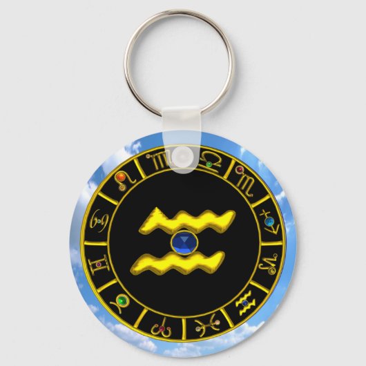 アクエリアス金ゴールド〔占星術の〕十二宮図誕生日宝石星学 キーホルダー (正面)