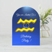 アクエリアス ゴールド アクア ブルー 星座 誕生日パーティー 招待状 (スタンド正面)