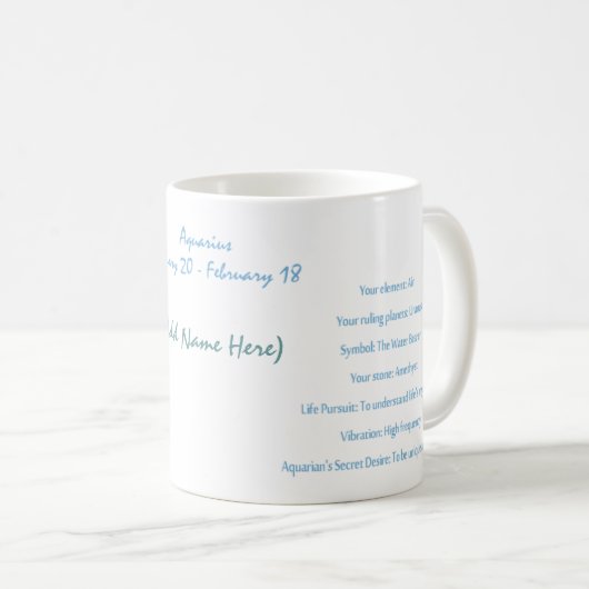 アクエリアス-パーソナライズな(占星術の)十二宮図のマグ コーヒーマグカップ (正面右)