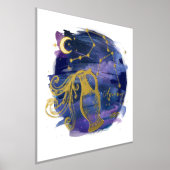 アクエリアス〔占星術の〕十二宮図カスタム誕生日 箔ポスター (レイダウン)