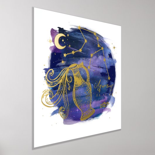 アクエリアス〔占星術の〕十二宮図カスタム誕生日 箔ポスター (レイダウン)